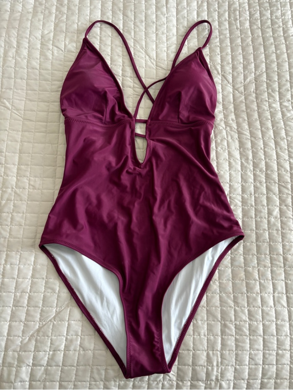 Cupshe Strappy Scoop Back One-Piece Swimsuit in Deep Berry